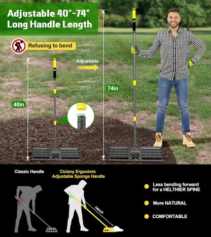 Lawn Leveling Rake with Adjustable Handle 6.2FT Long Rakes  for Backyard Garden Golf Course Farm Pasture